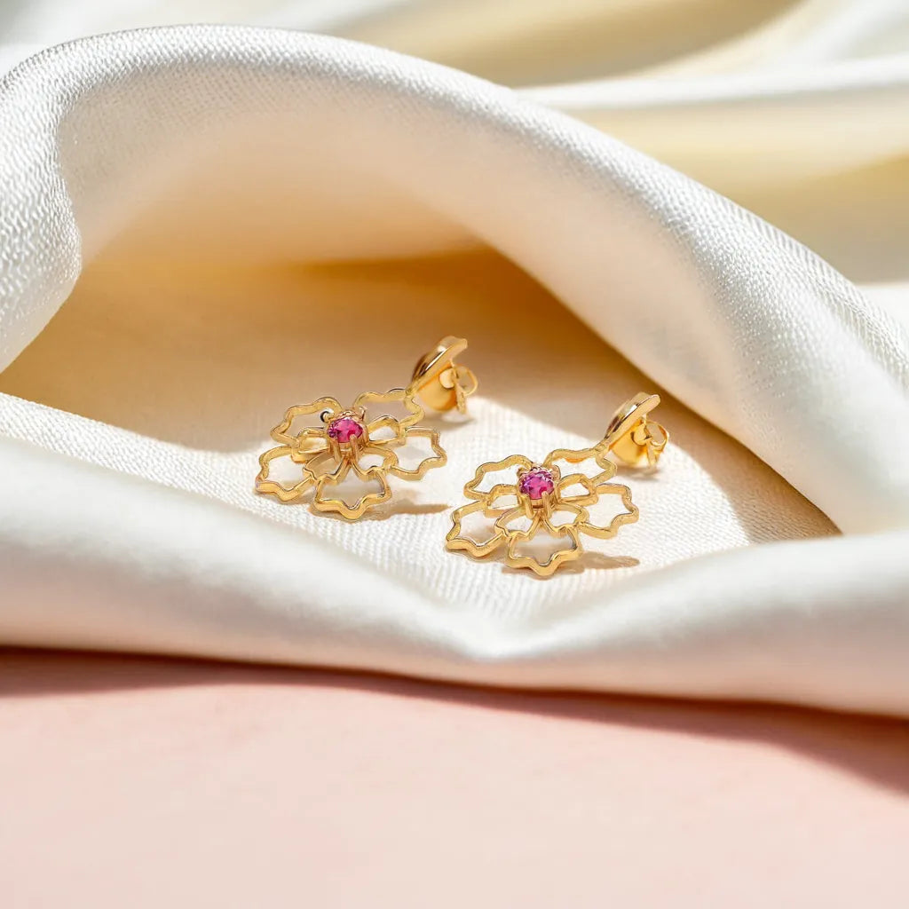 Crimson Bloom - Ruby Drops Earrings
