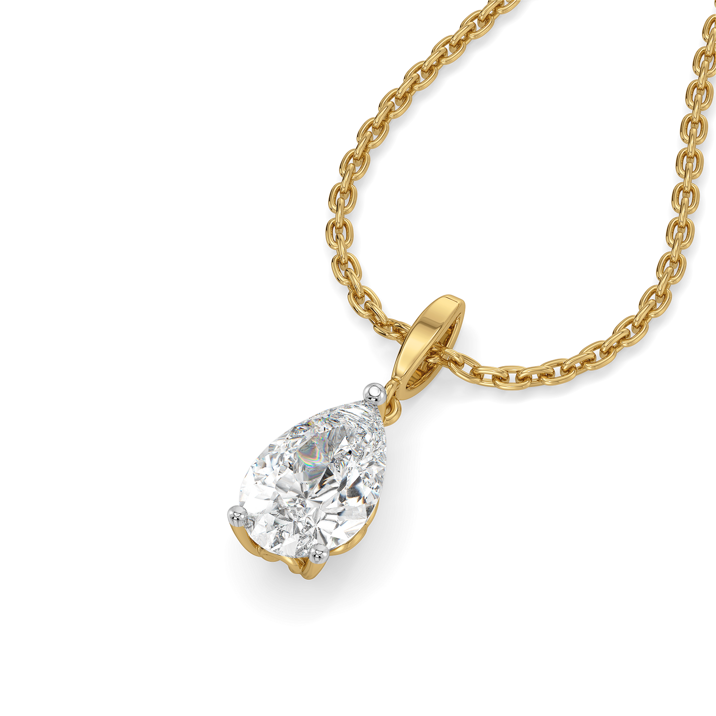 Feathered Pear - Pure Gold Lab Diamond Solitaire Pendant