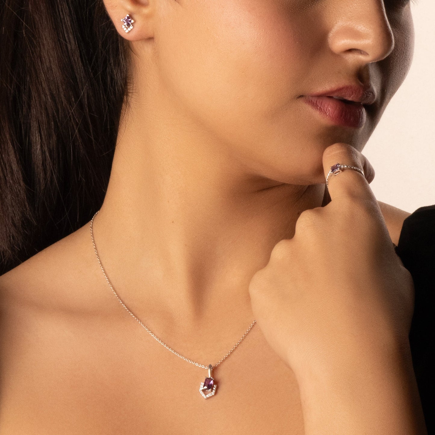 Regal Amethyst - Lab Diamond Pendant Necklace