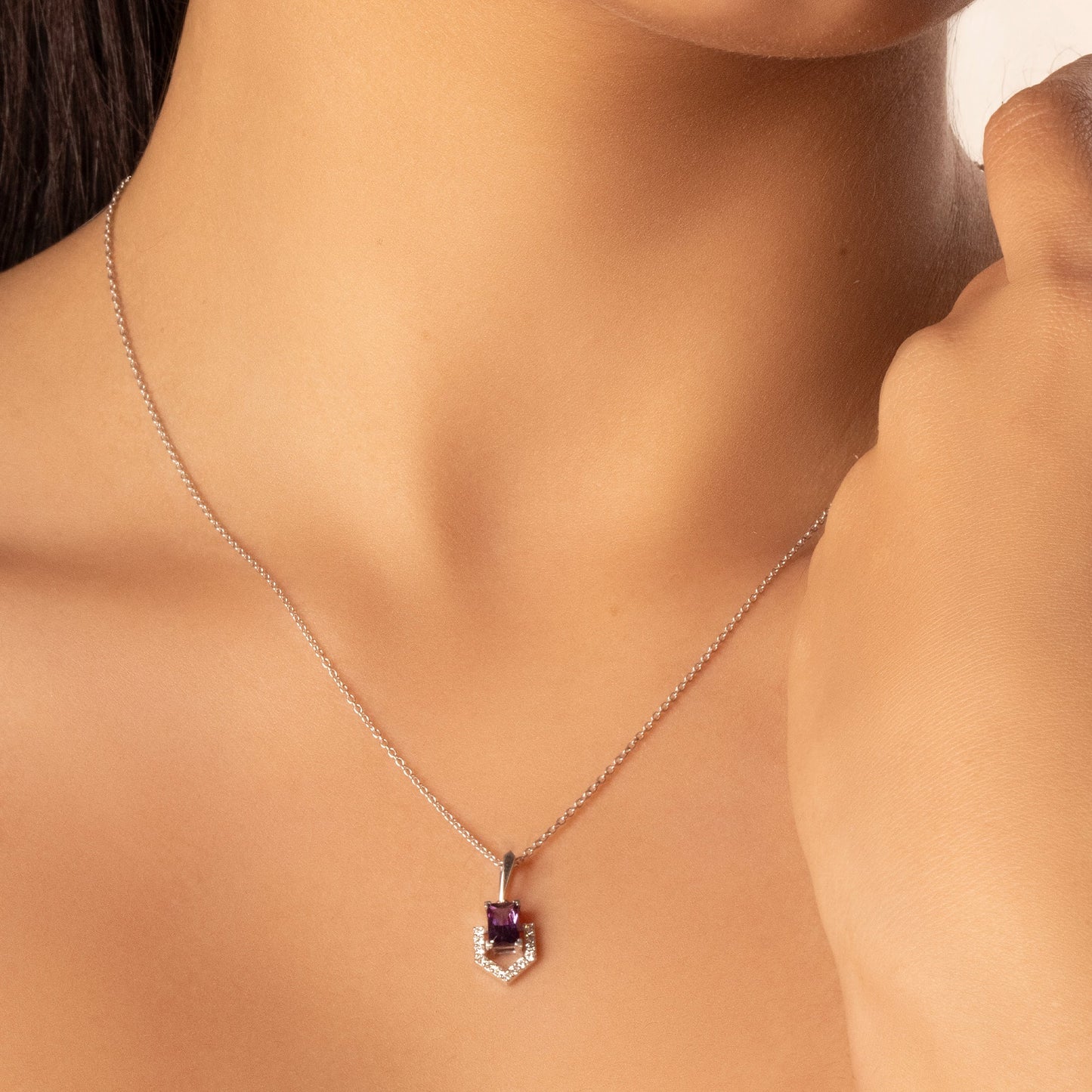 Regal Amethyst - Lab Diamond Pendant Necklace