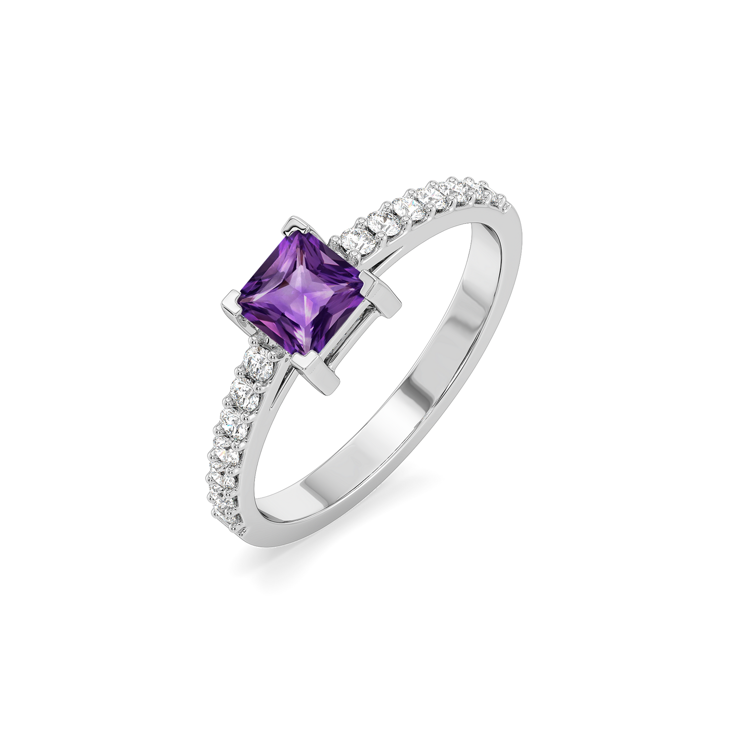 Regal Amethyst - Lab Diamond Square Ring