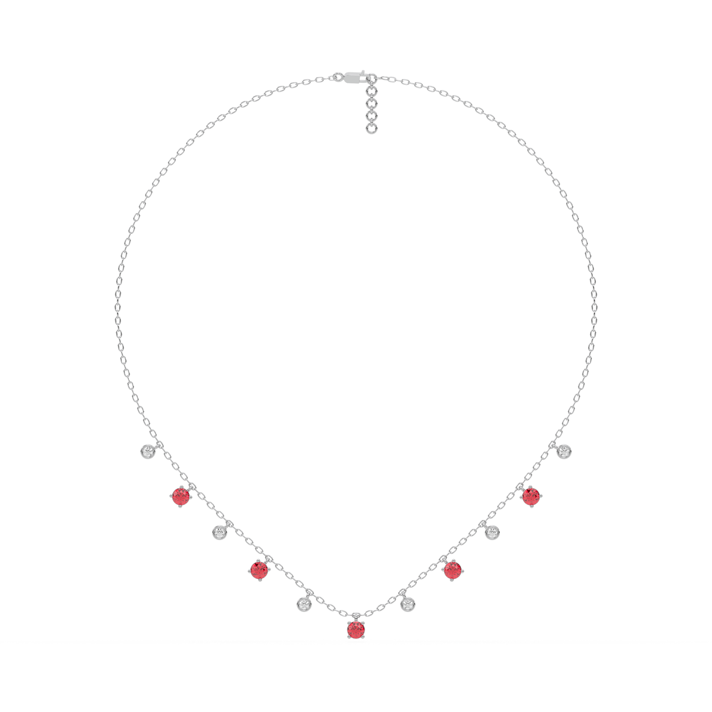 Sterling Silver - Lab Diamond & Ruby Station Necklace