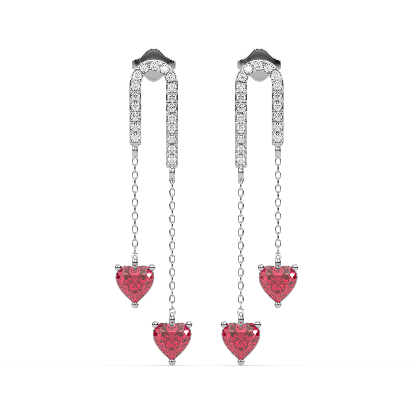 Radiant Heart Drops-Ruby Earrings
