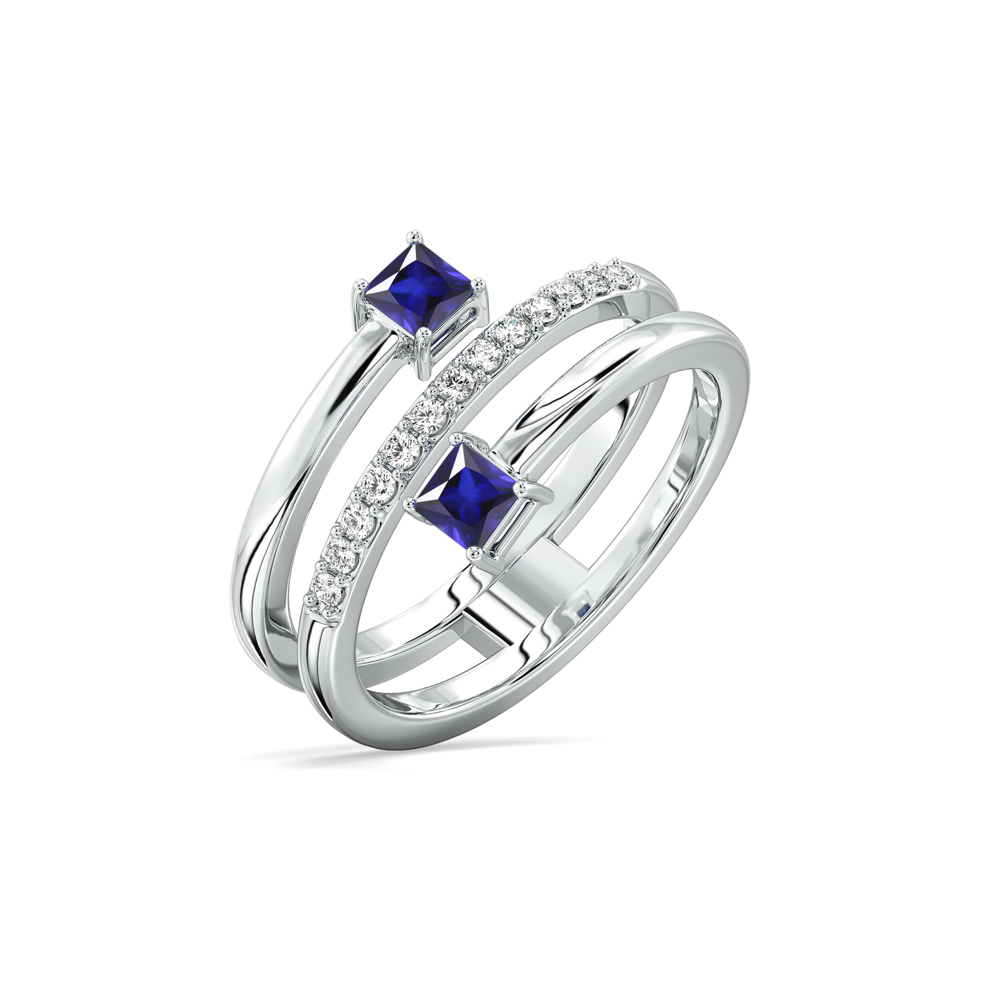 Spiral Blue Sapphire - Lab Diamond Cocktail Ring