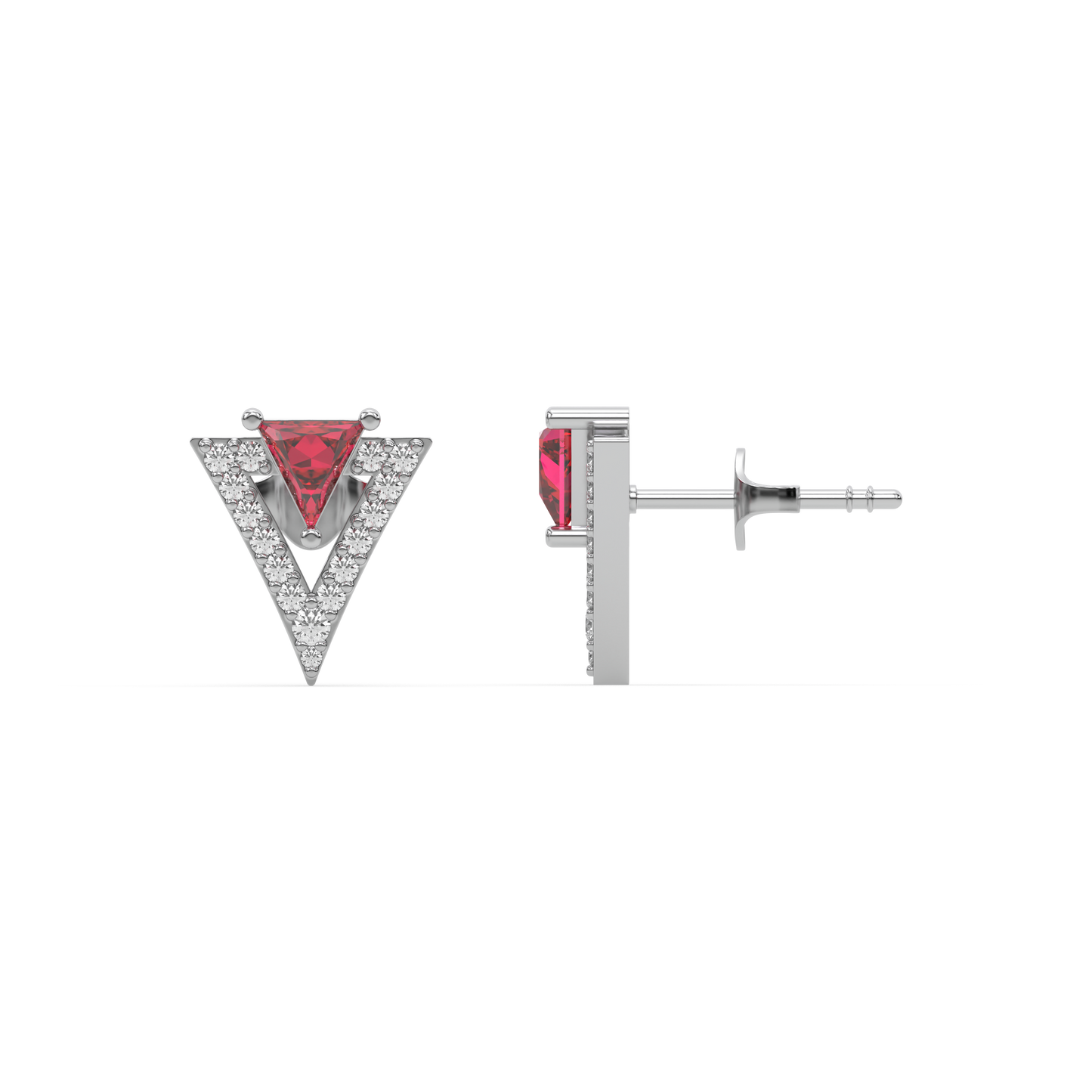 Triad Elegance - Lab Diamond & Ruby Stud Earrings