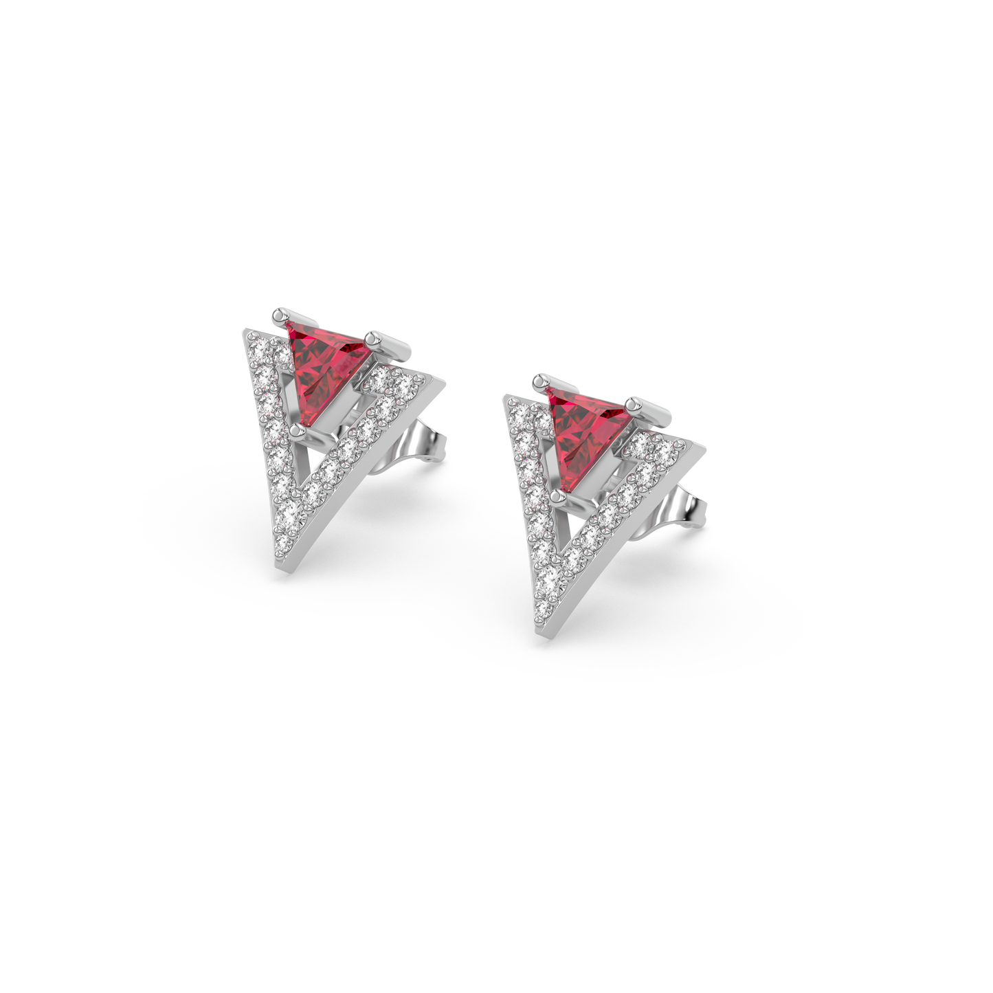 Triad Elegance - Lab Diamond & Ruby Stud Earrings