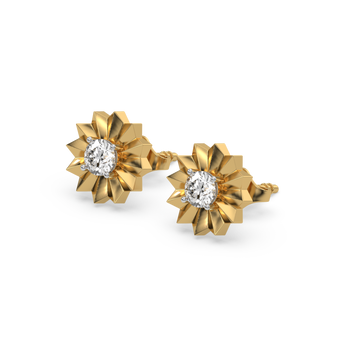 Golden Bloom - Lab Diamond Solitaire Stud Earrings