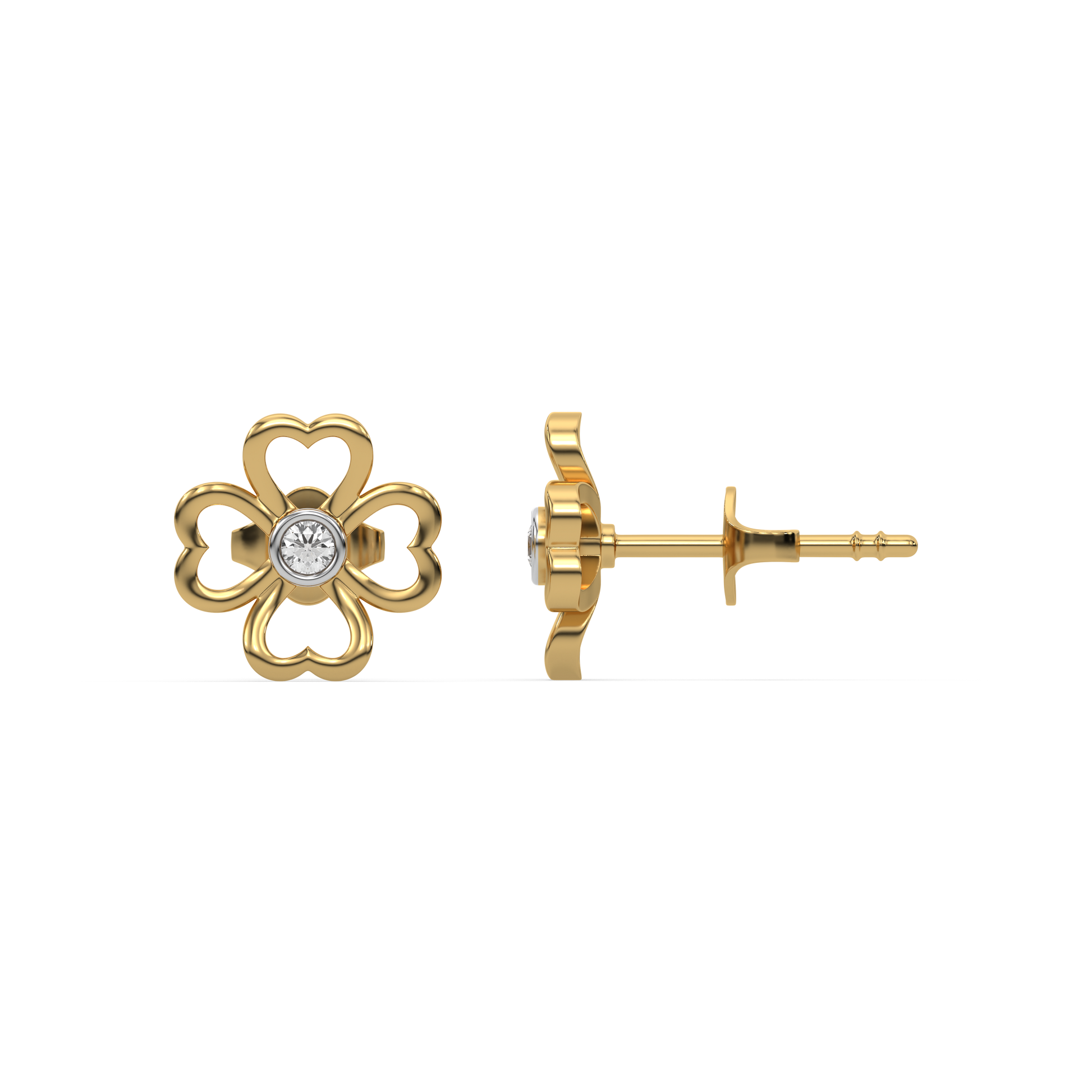 Clover Bezel - Lab Diamond Stud Earrings