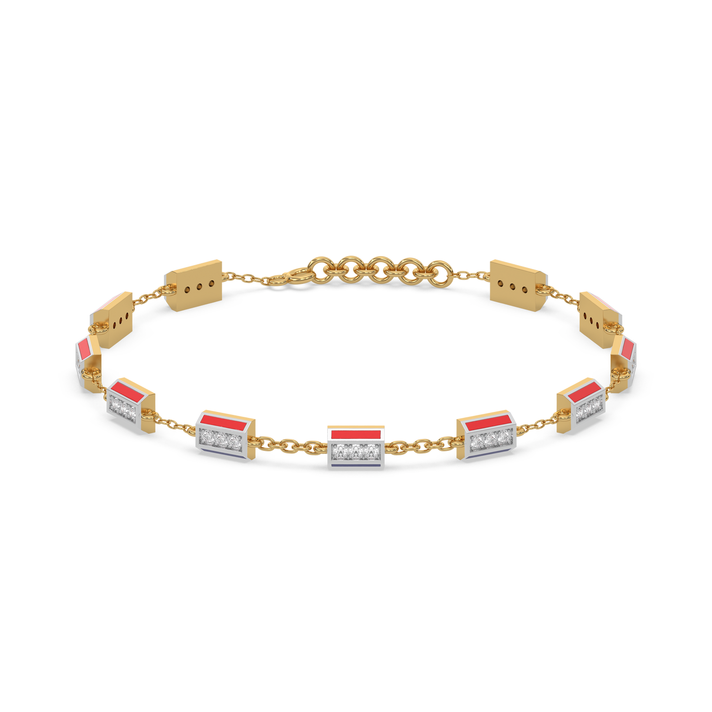 Red Enamel Accent - Lab Diamond Chrome Bracelet