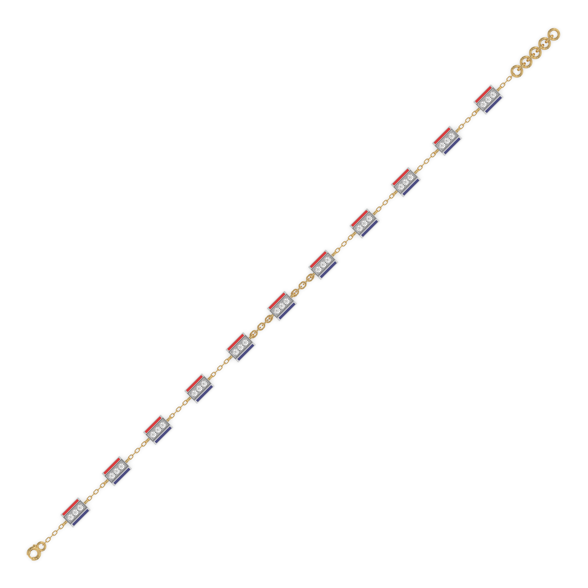 Red Enamel Accent - Lab Diamond Chrome Bracelet