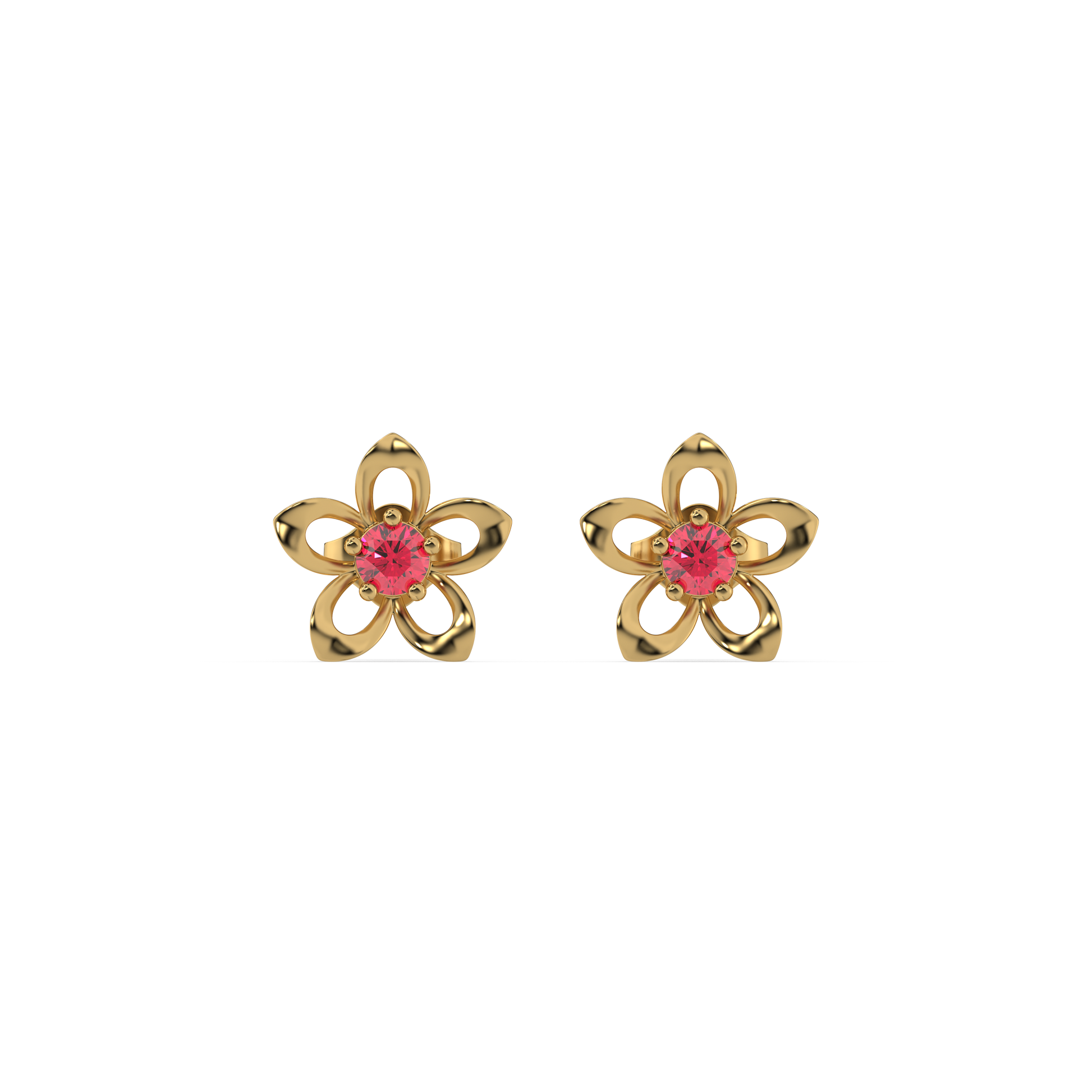 Crimson Bloom - Ruby Stud Earrings