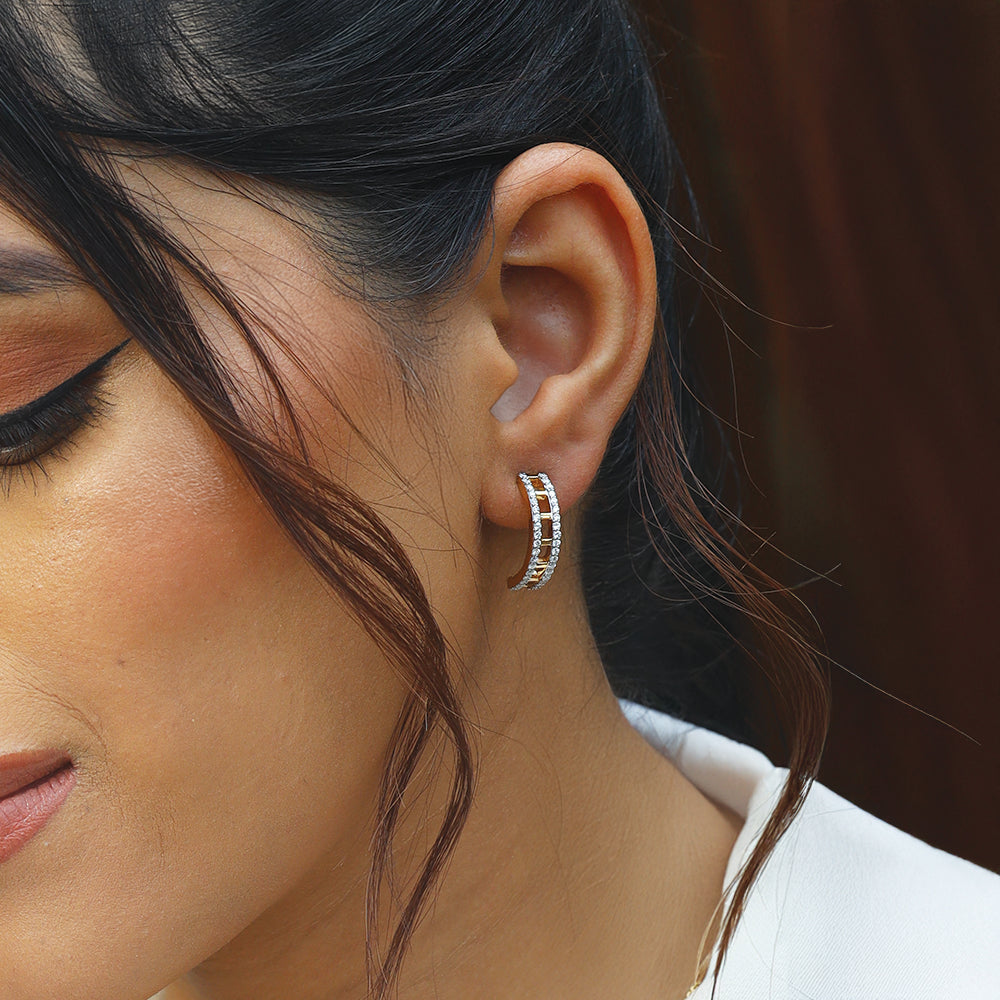 Double Pleated - Lab Diamond Hoop Earrings