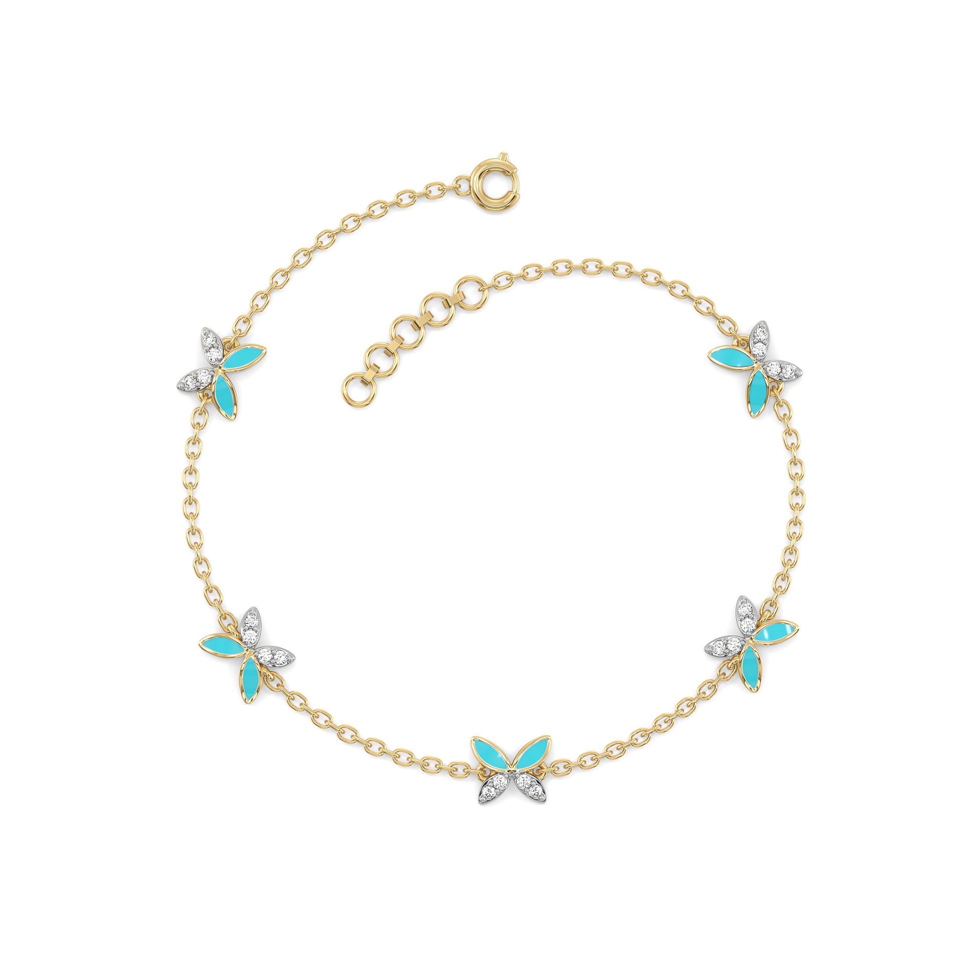 Turquoise Butterfly - Lab Diamond Station Bracelet