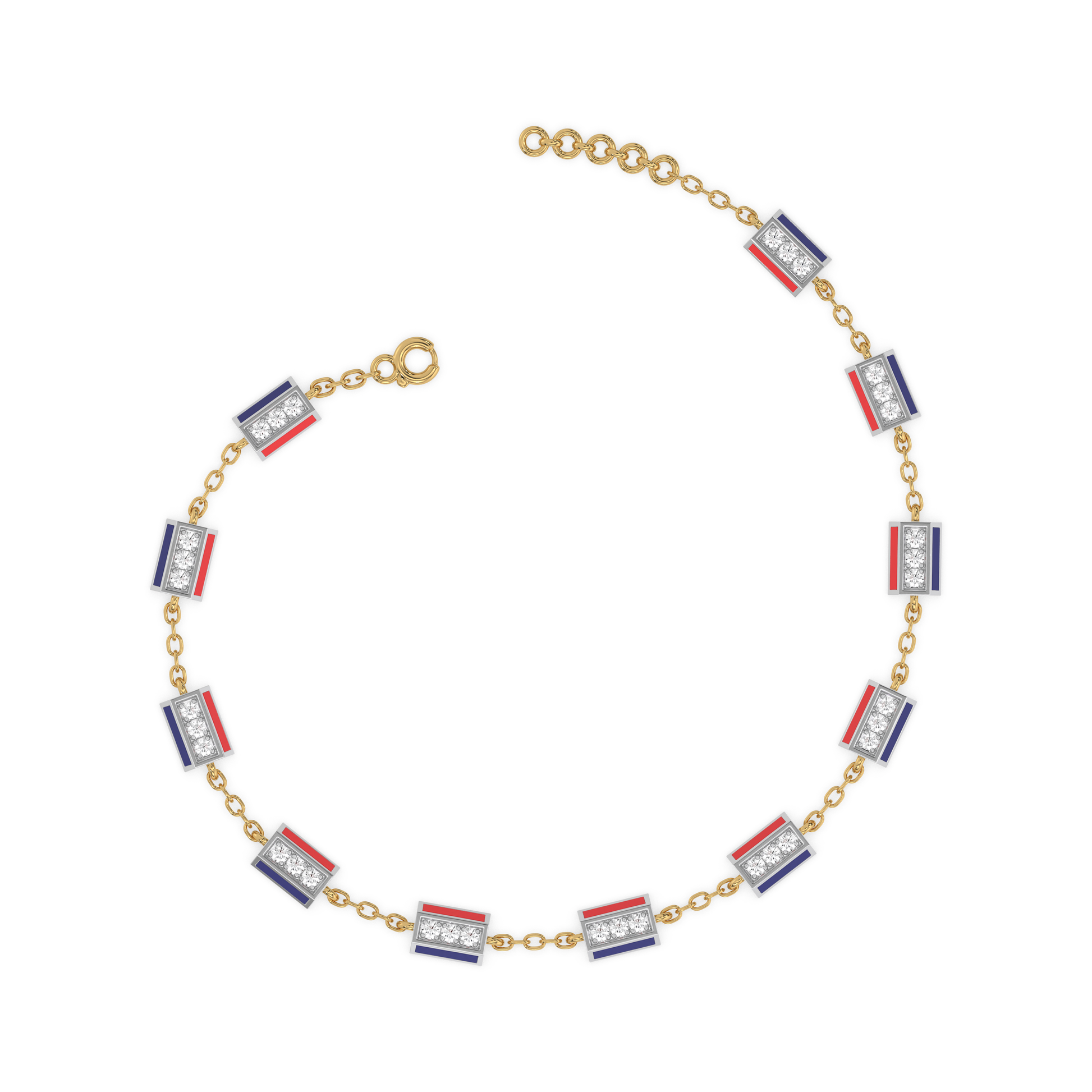 Red Enamel Accent - Lab Diamond Chrome Bracelet