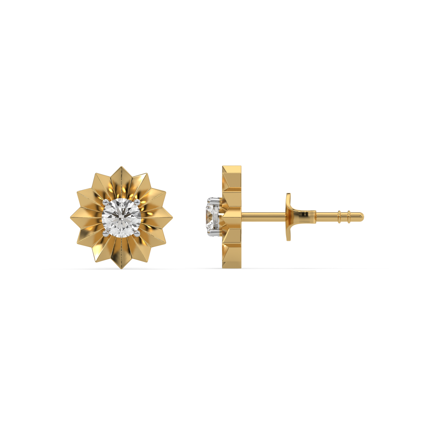 Golden Bloom - Lab Diamond Solitaire Stud Earrings