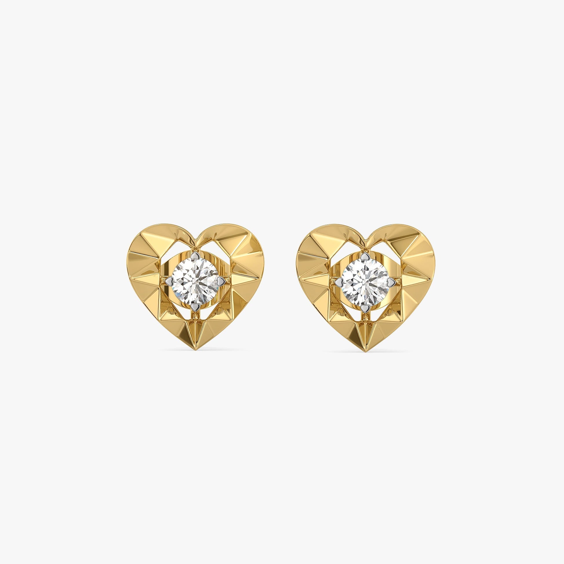 Golden Heart - Lab Diamond Solitaire Stud Earrings