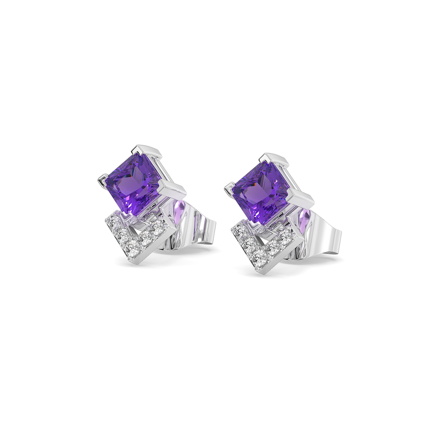 Regal Amethyst - Lab Diamond Stud Earrings