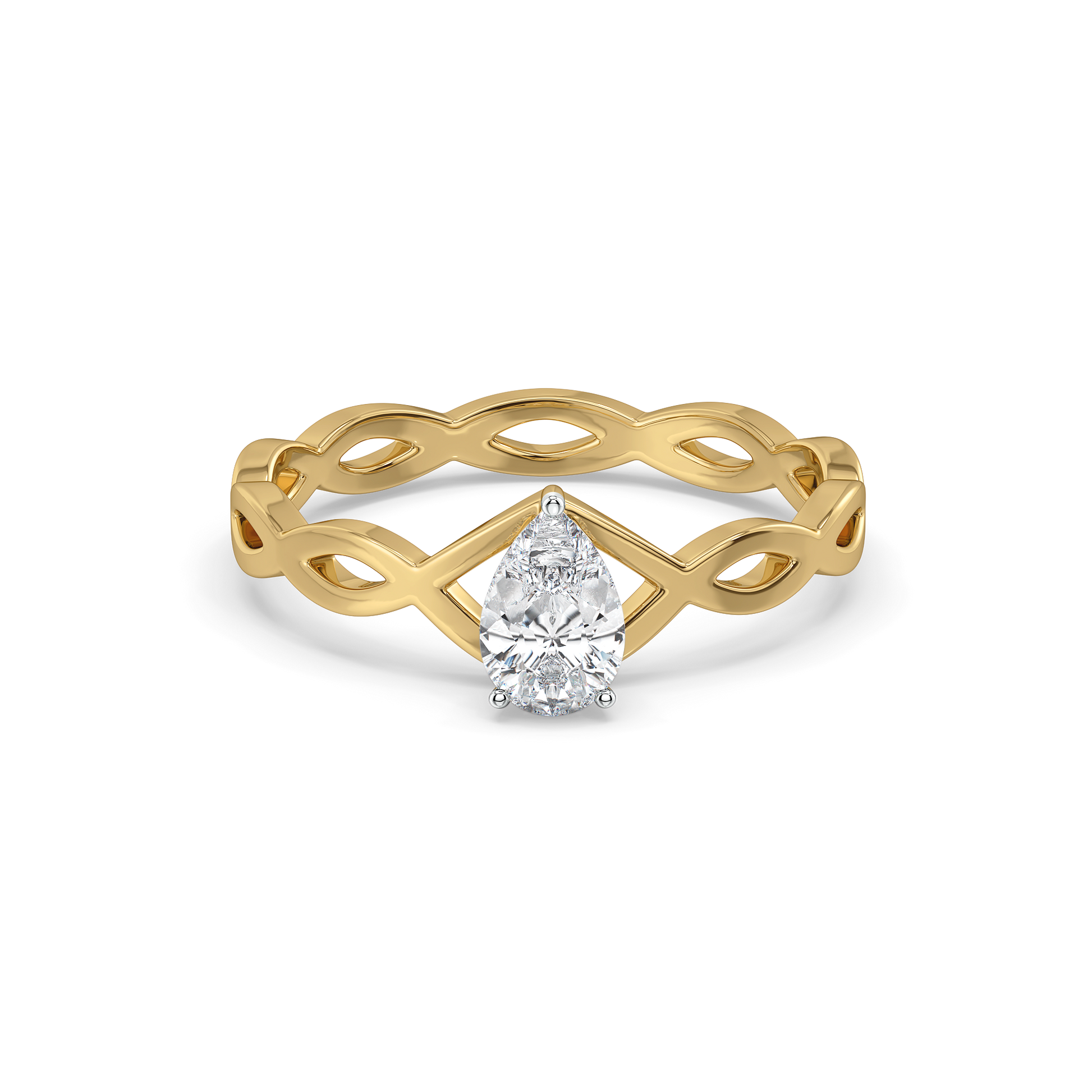 Feathered Pear - Pure Gold Lab Diamond Solitaire Ring