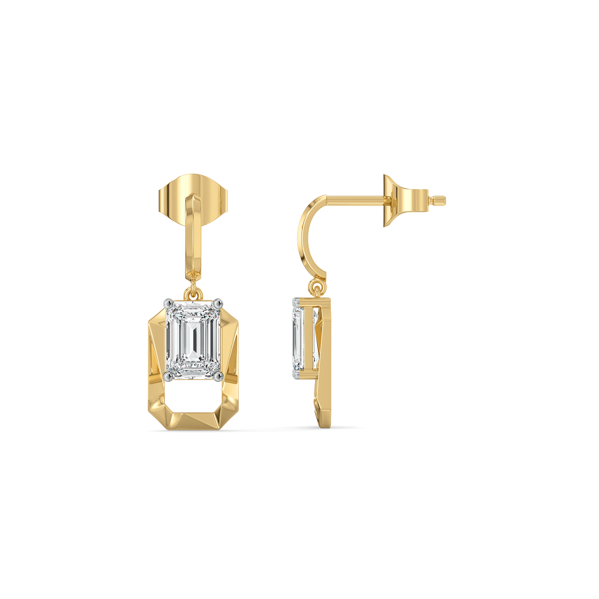 Striking Emerald Drop - Pure Gold Lab Diamond Solitaire Earrings