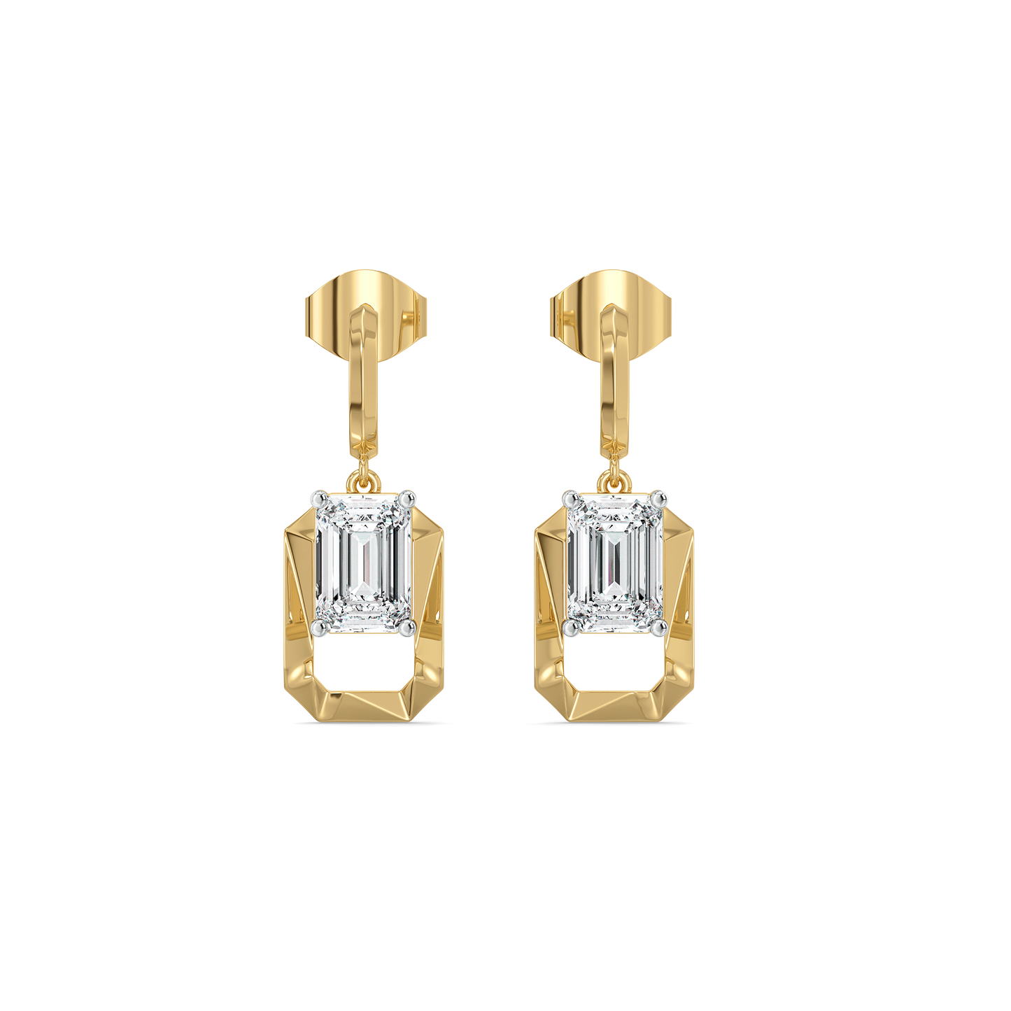 Striking Emerald Drop - Pure Gold Lab Diamond Solitaire Earrings