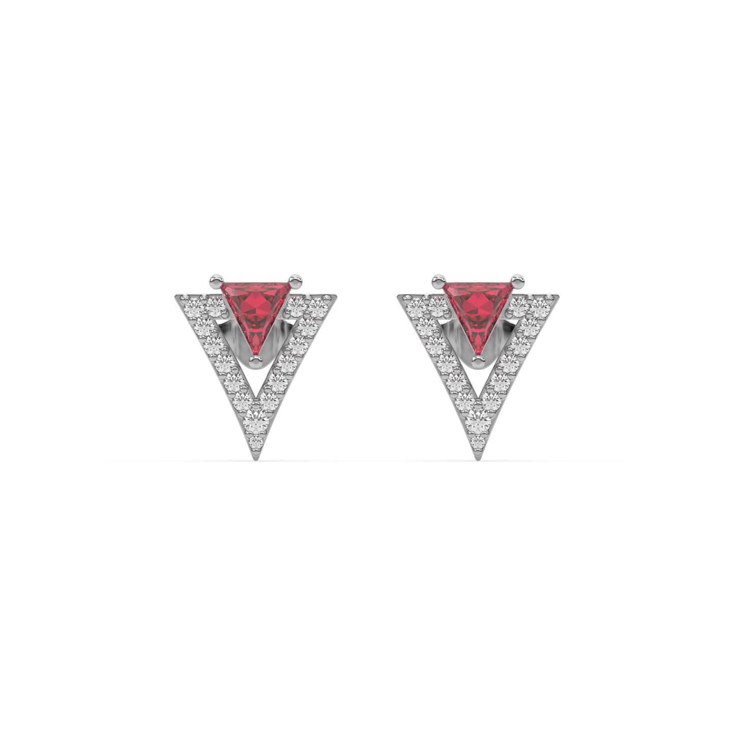 Triad Elegance - Lab Diamond & Ruby Stud Earrings